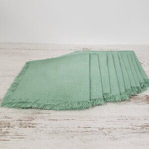 NWOT Set of 10 Seafoam Green woven napkins with fringe   17 X 17"  square